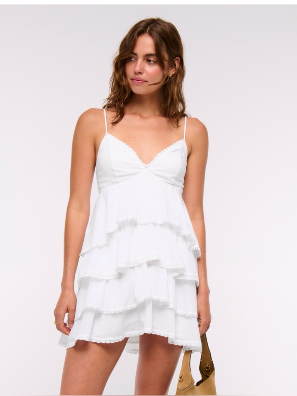 Abercrombie & Fitch White Tiered Ruffle Mini Dress